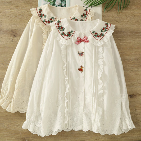 Strawberry Picnic Embroidered Blouse (2 Colors)