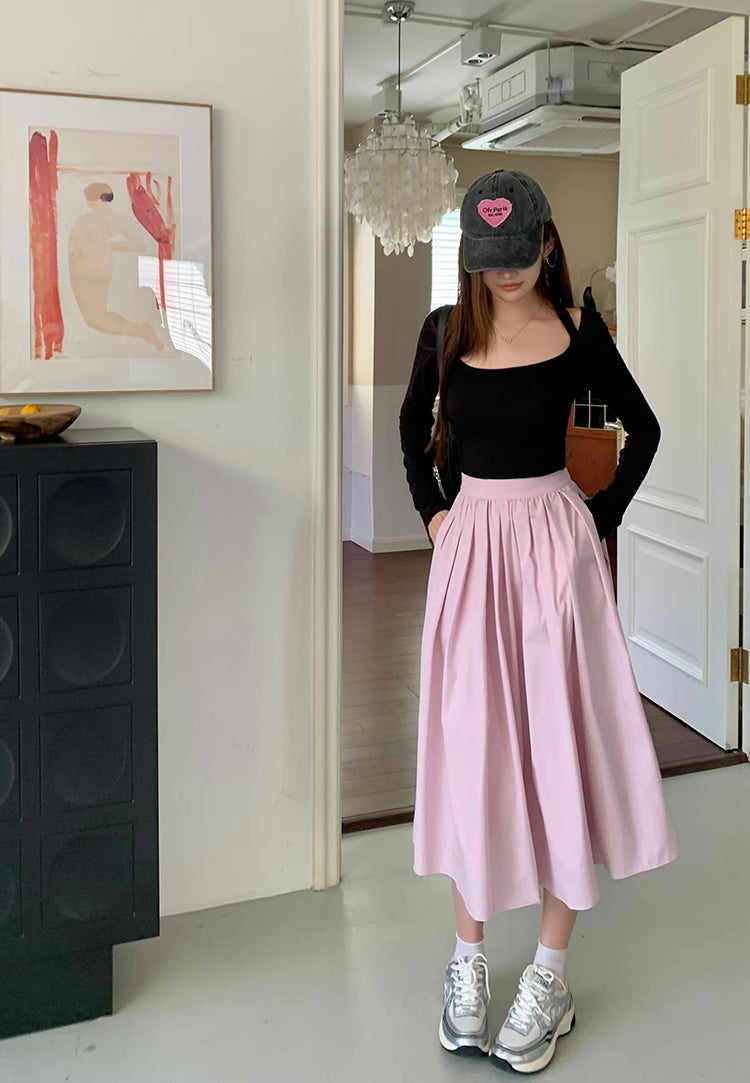 Sakura Pleated Midi Skirt (Pink)