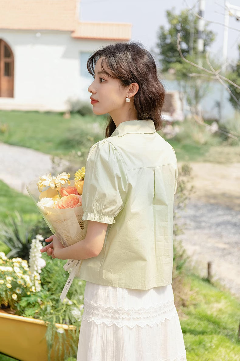 Zesty Puff Sleeve Blouse (Green)