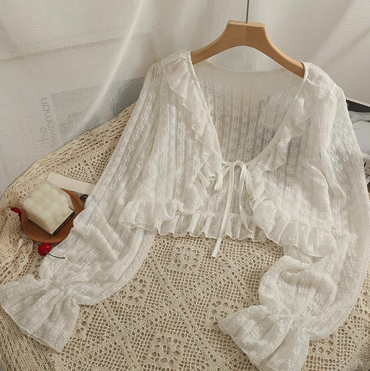 Sheer Floral Lace Tie Cardigan (5 Colors)