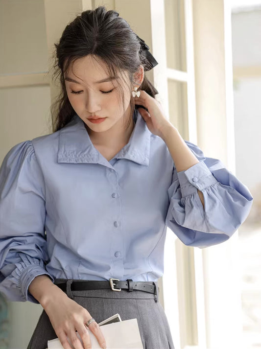 Basic Long Puff Sleeve Blouse (2 Colors)