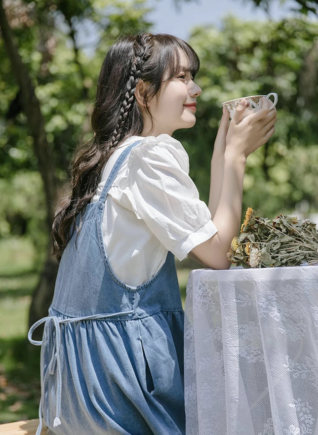 Button Up Poppy Pinafore (Medium Denim)