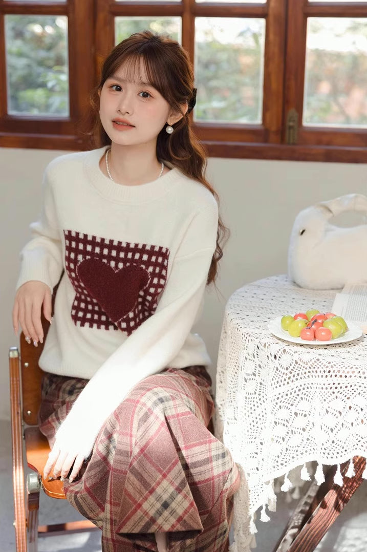 Patchwork Heart Sweater (White)