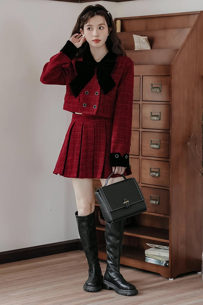 Mistletoe Velvet Tweed Set (Red/Black)