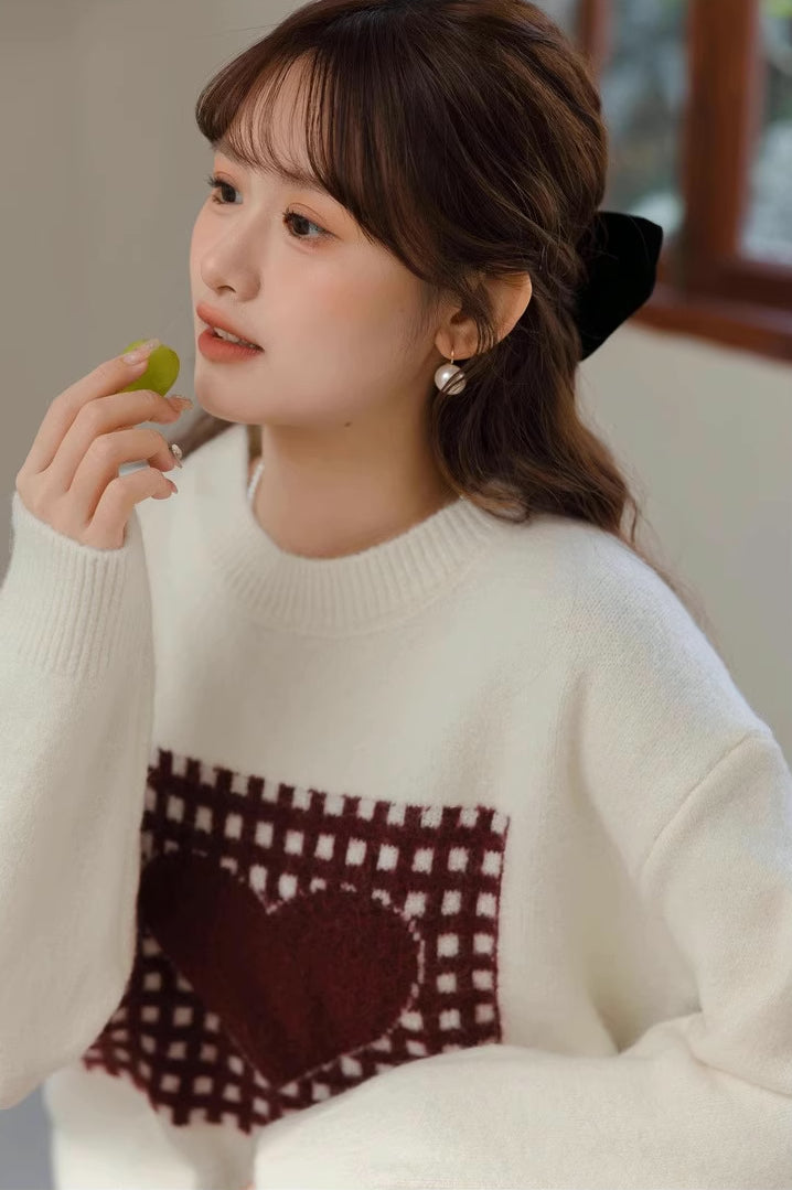 Patchwork Heart Sweater (White)