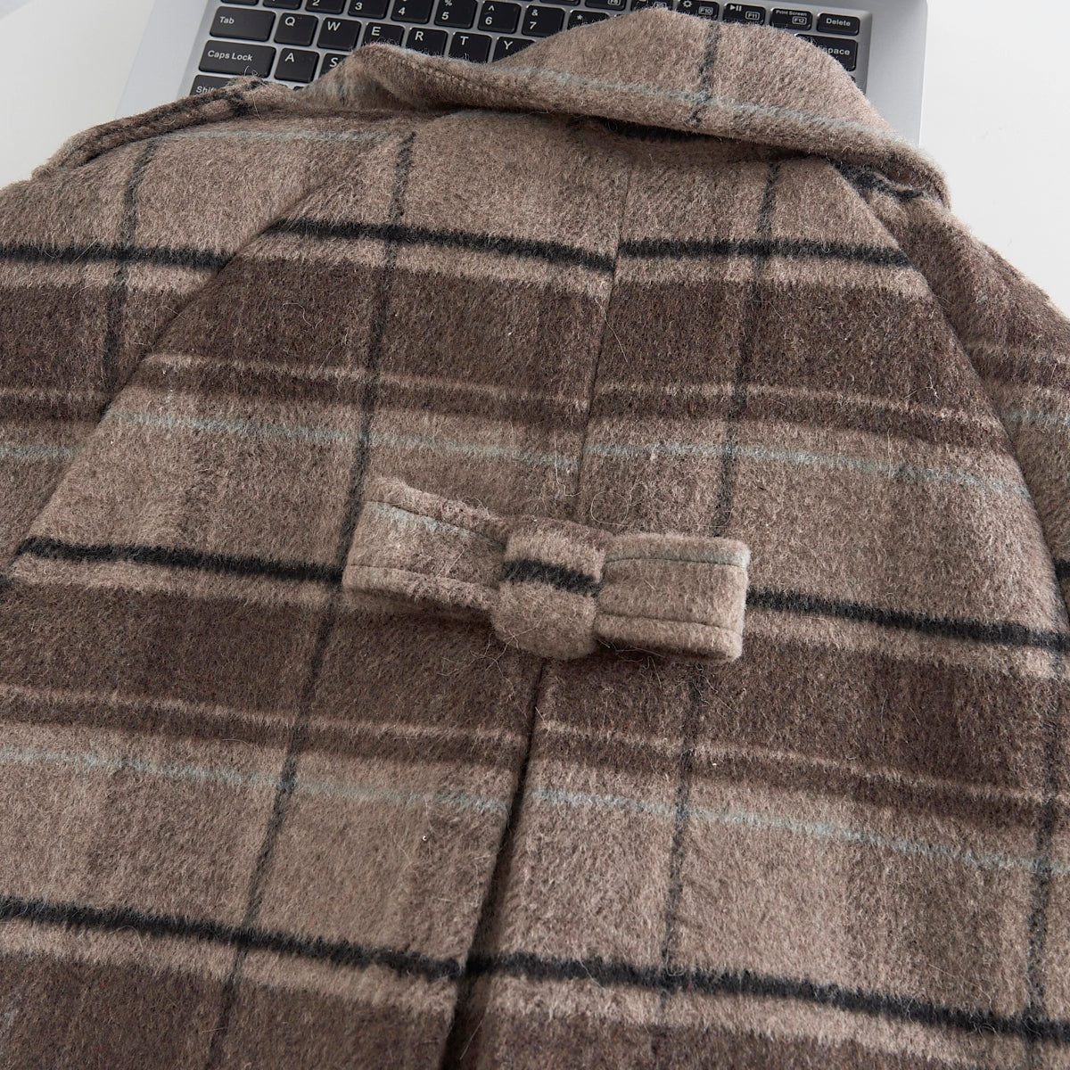 Mint Cocoa Plaid Capelet & Dress Set (Khaki)