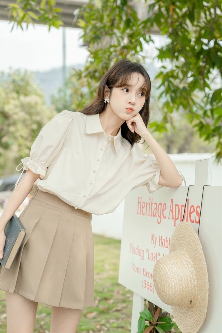 Basic Frilly Puff Sleeve Blouse (3 Colors)