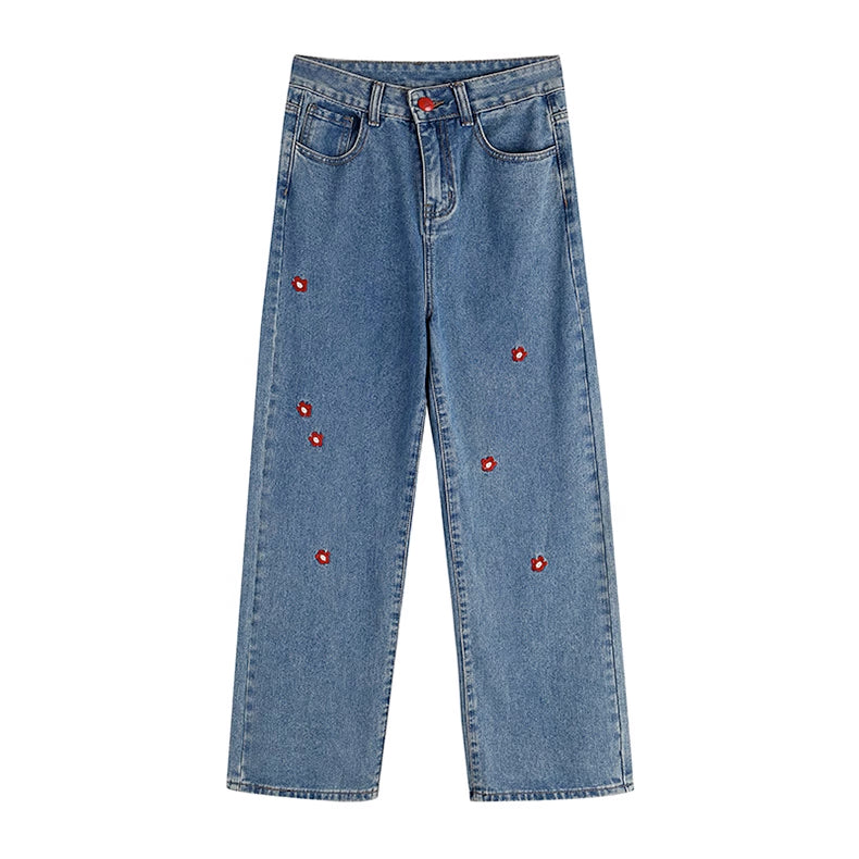 Popping Daisy Embroidered Jeans (Dark Denim)