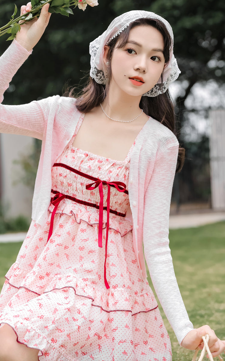 Little Bow Mini Dress (Pink/Red)