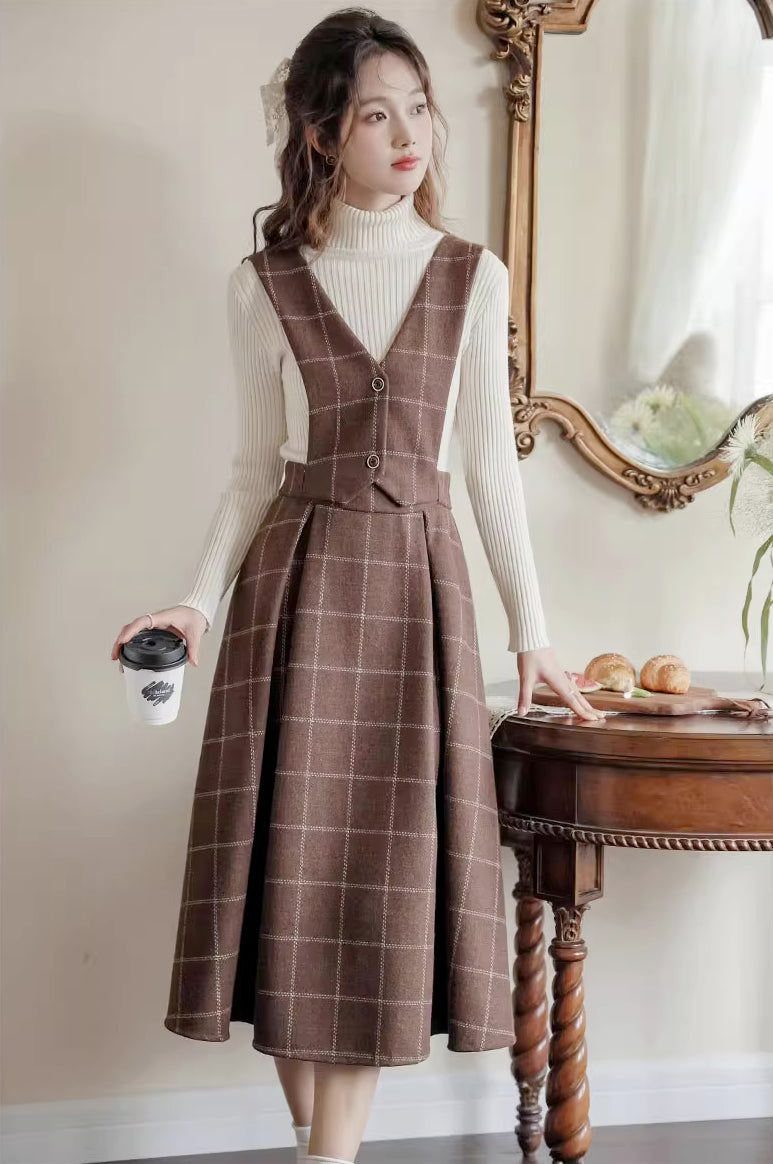 Plaid Vest Pinafore Dress (3 Colors)