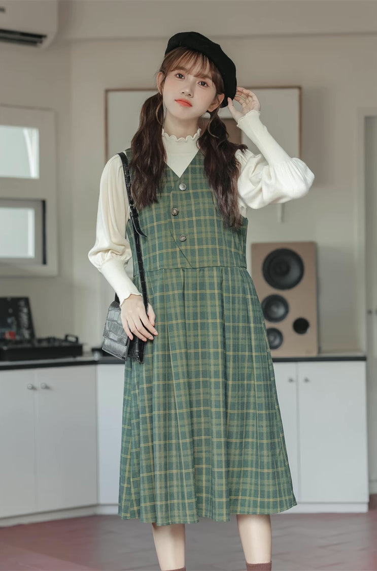 Huntington Plaid Midi Dress (Green)