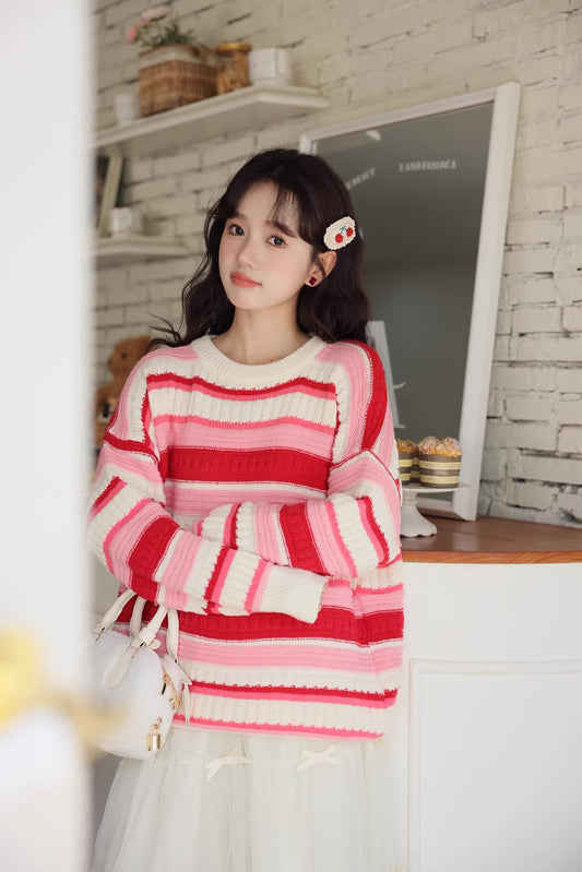 Strawberry Cheesecake Stripe Sweater (Pink/Cream)