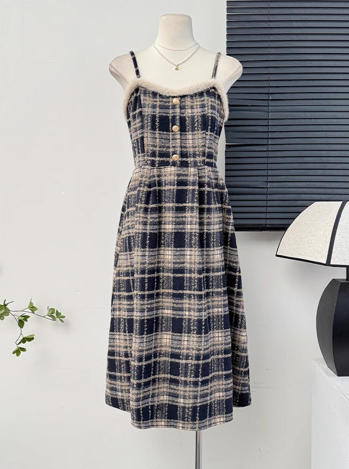 Fuzzy Plaid Midi Cami Dress (5 Colors)