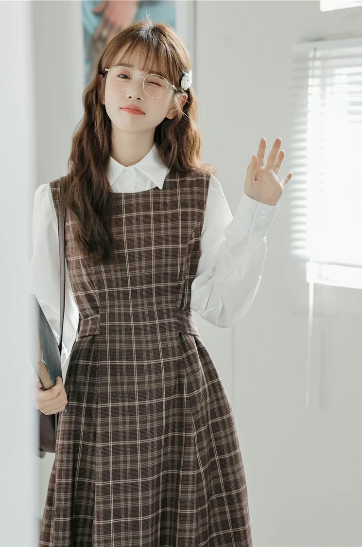 Cocoa Plaid Midi Dress (Dark Brown)