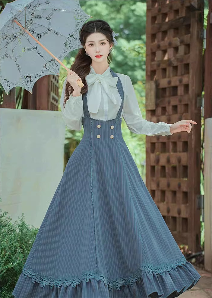 Evergarden Stripe Suspender Skirt & Blouse (Blue)