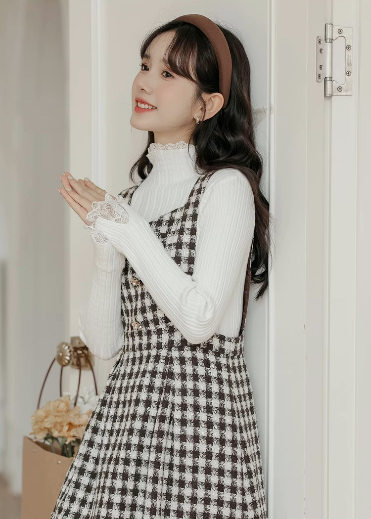 Gingham Tweed Pinafore Dress (Black Brown)
