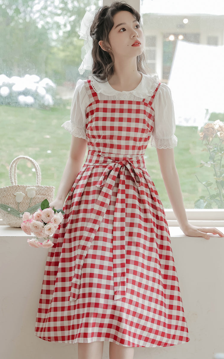 Gingham Picnic Cami Dress (Red)