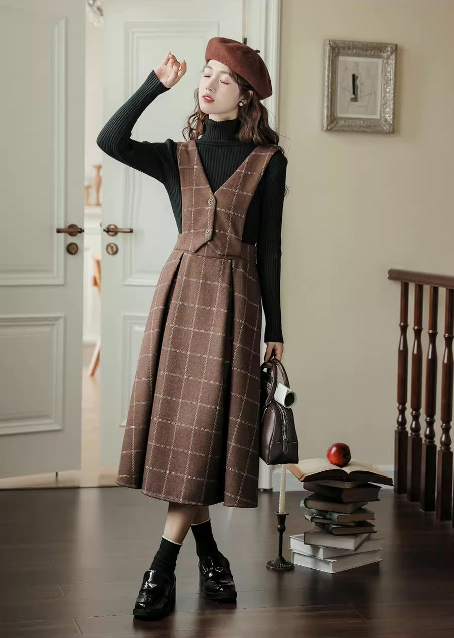 Plaid Vest Pinafore Dress (3 Colors)