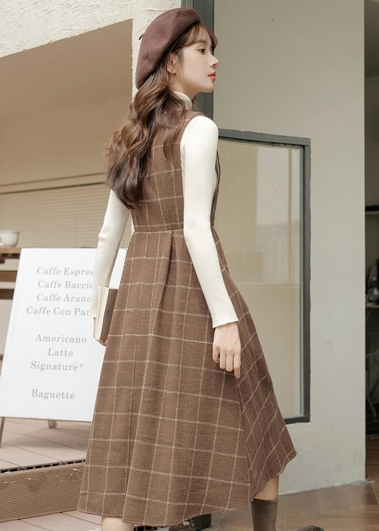 Belted Plaid Pinafore Dress (3 Colors)