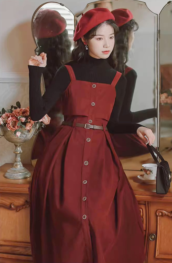 Suede Button Up Cami Pinafore Dress (4 Colors)