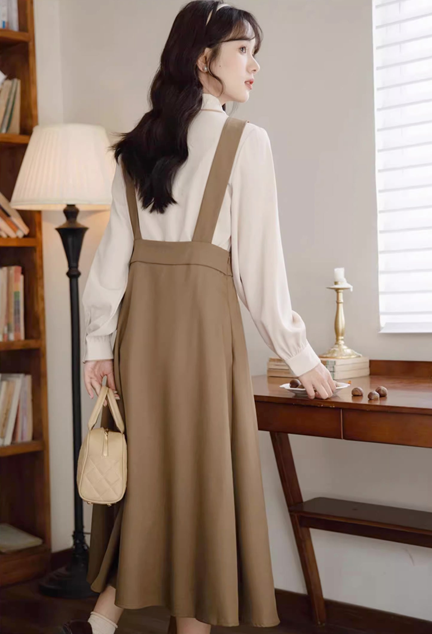 Basic Woven Vest Pinafore Dress / Blouse (2 Colors)