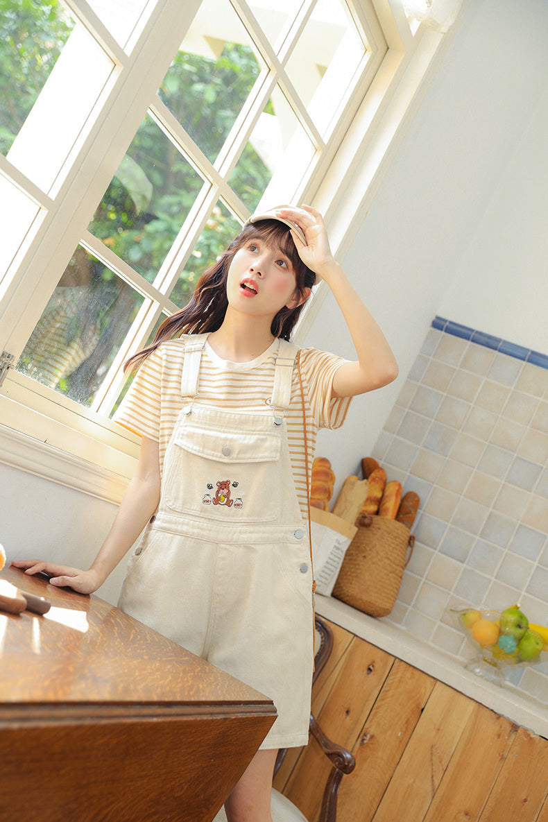 Honey Bear Short Overalls (White)