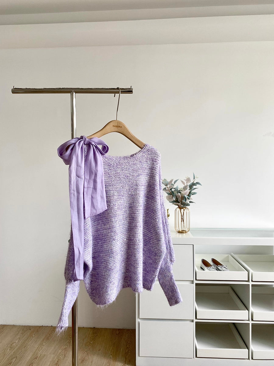 Sequin Off Shoulder Bow Sweater (4 Colors)
