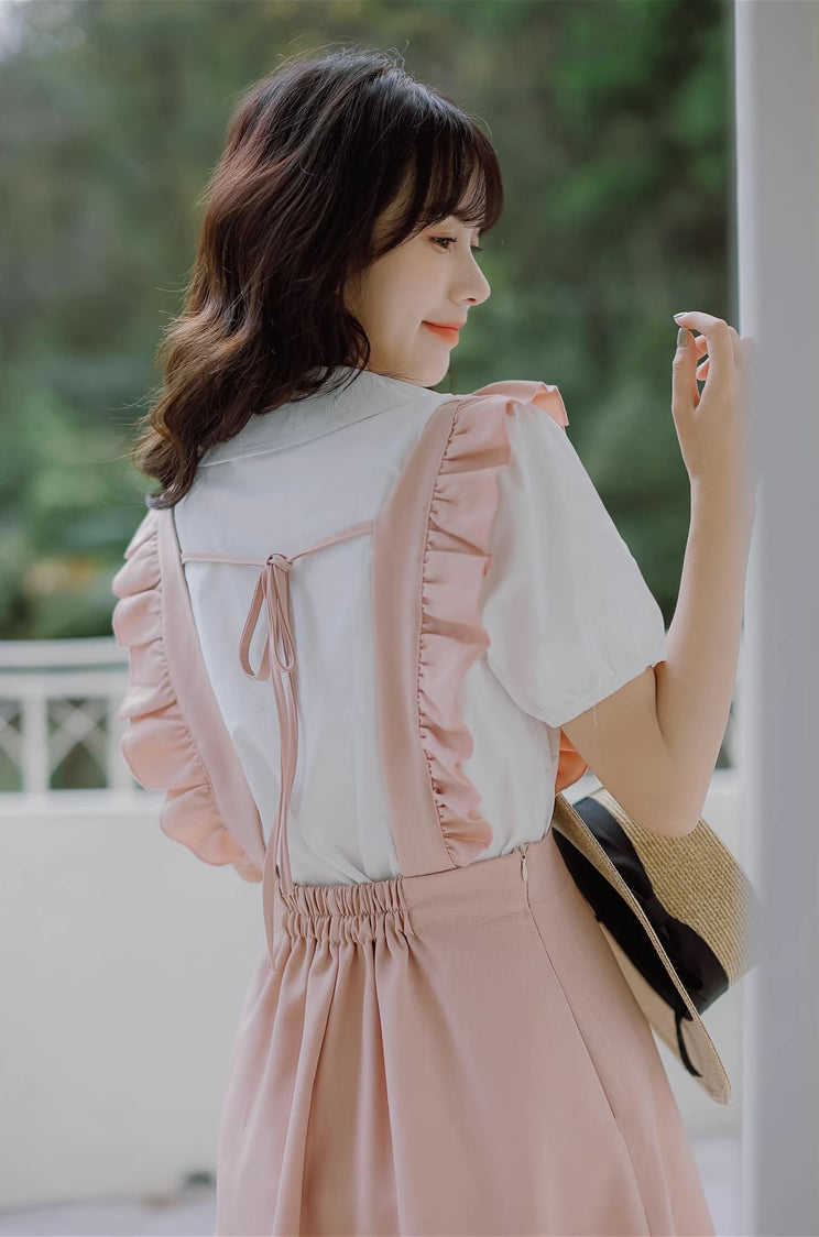 Frilly Mini Apron Pinafore Dress (Pink)