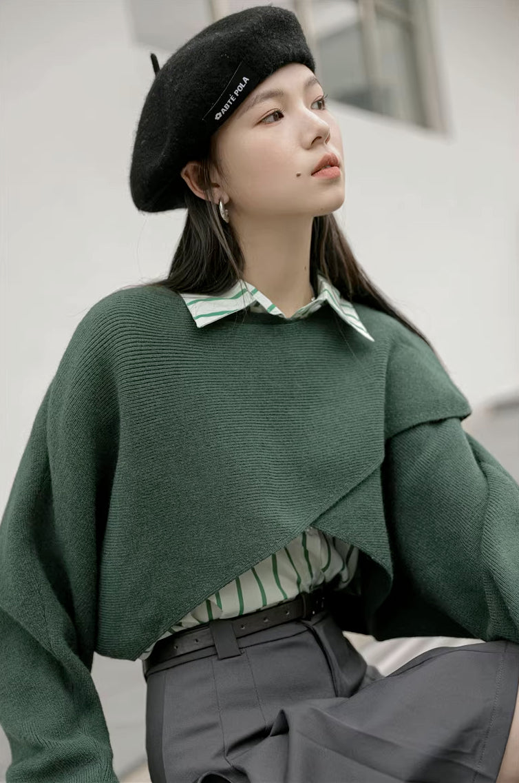 Criss Cross Cropped Throwover Sweater (Green)