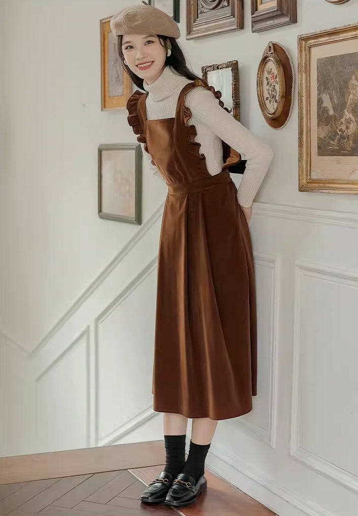 Frilly Corduroy Apron Pinafore Dress (3 Colors)