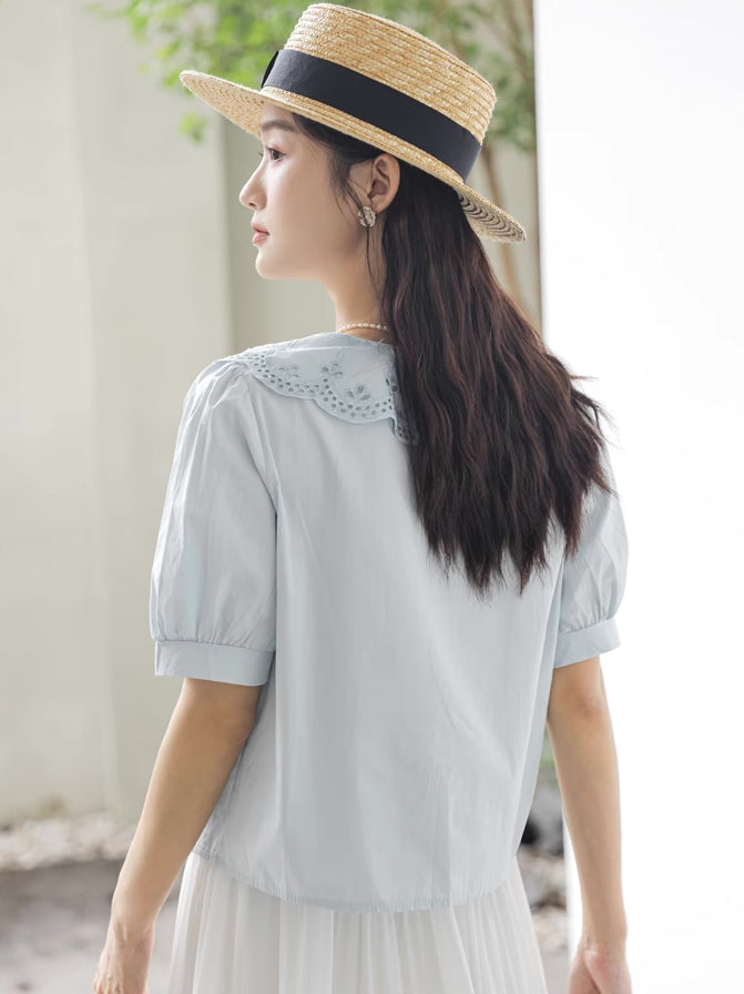 Broderie Collar Blouse (2 Colors)