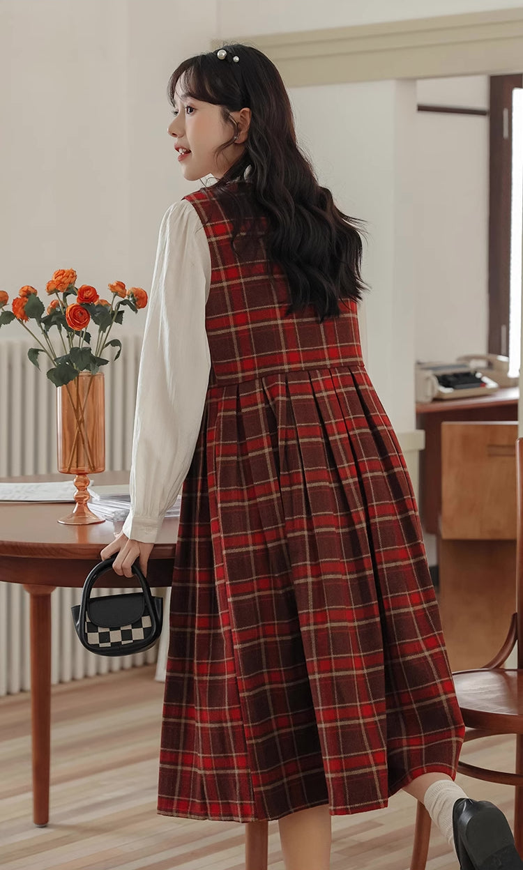 Biscuit Plaid Midi Dress (Red)