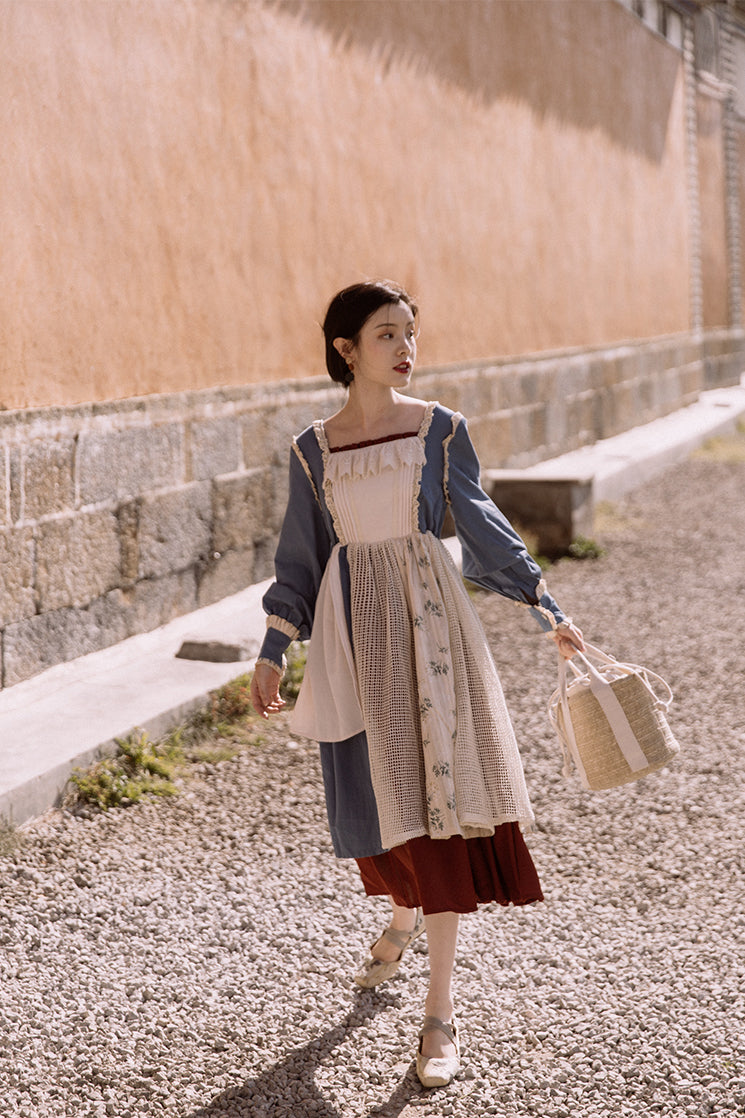 Patchwork Maiden Dress (Blue/White)