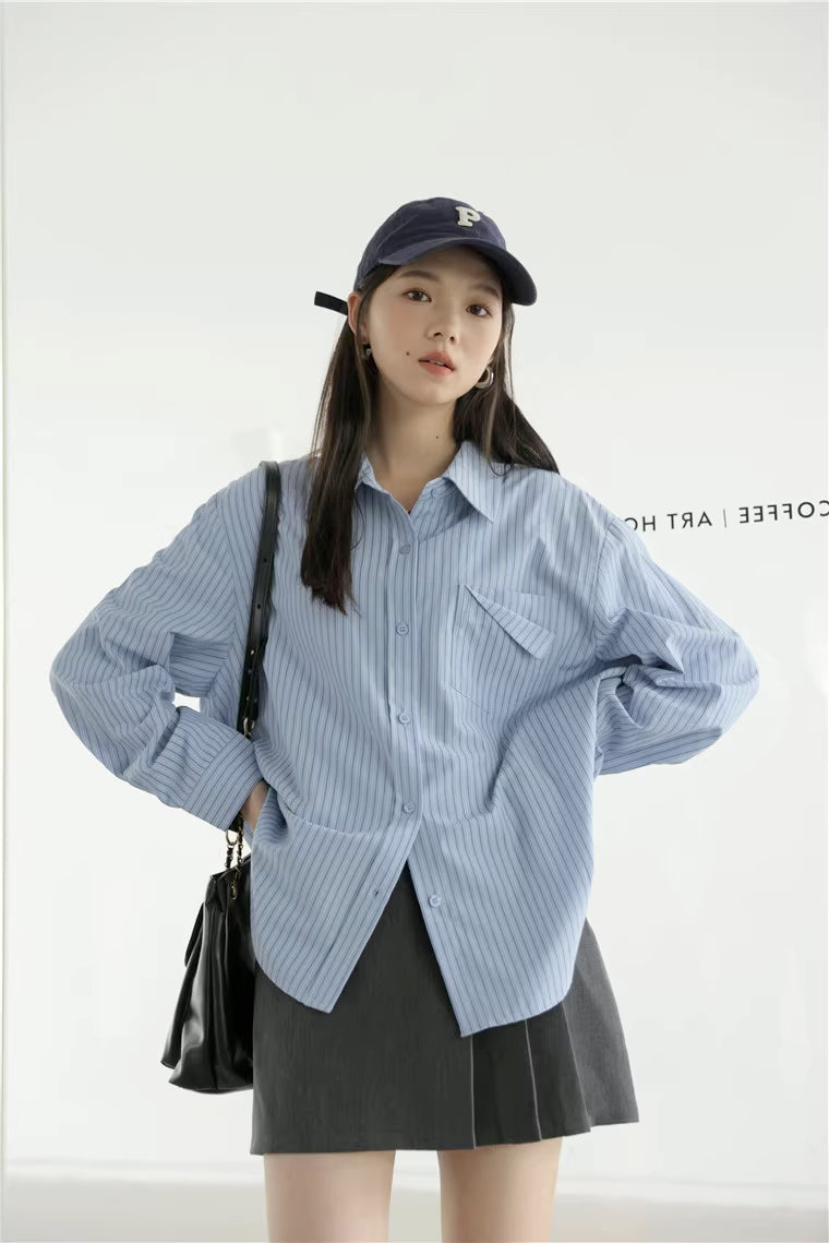 Boyfriend Stripe Button Up Shirt (2 Colors)