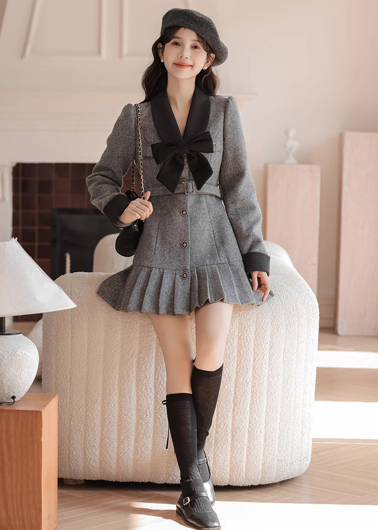Peter Pan Collar Bow Mini Dress Coat (2 Colors)