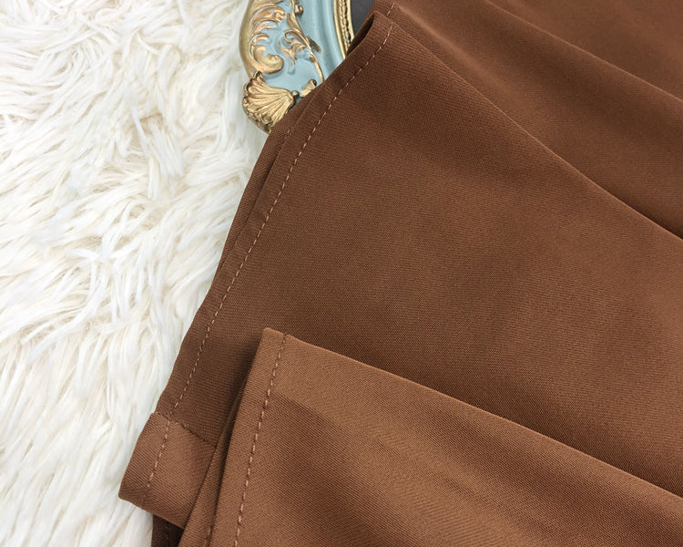 Classic Belted Button Midi Skirt (Brown)