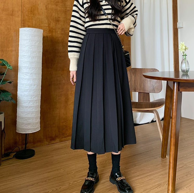Woven Pleated Midi Skirt (2 Colors)