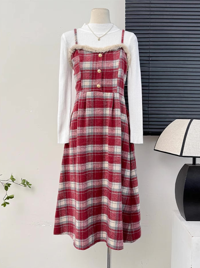 Fuzzy Plaid Midi Cami Dress (5 Colors)