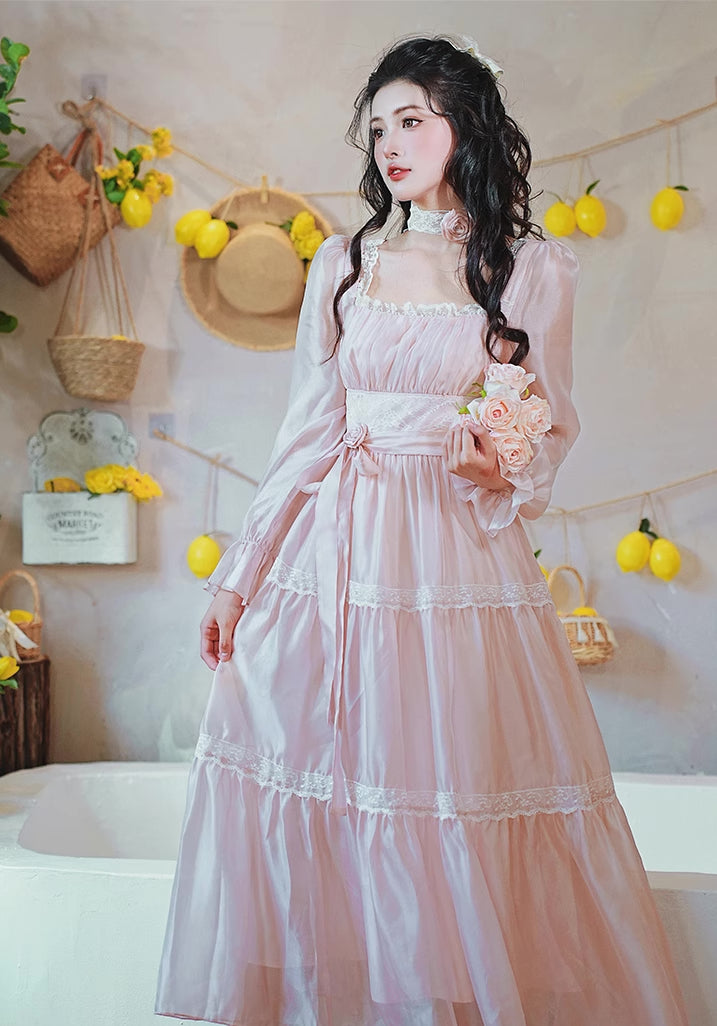 Rose Princess Organza Midi Dress (Pink)