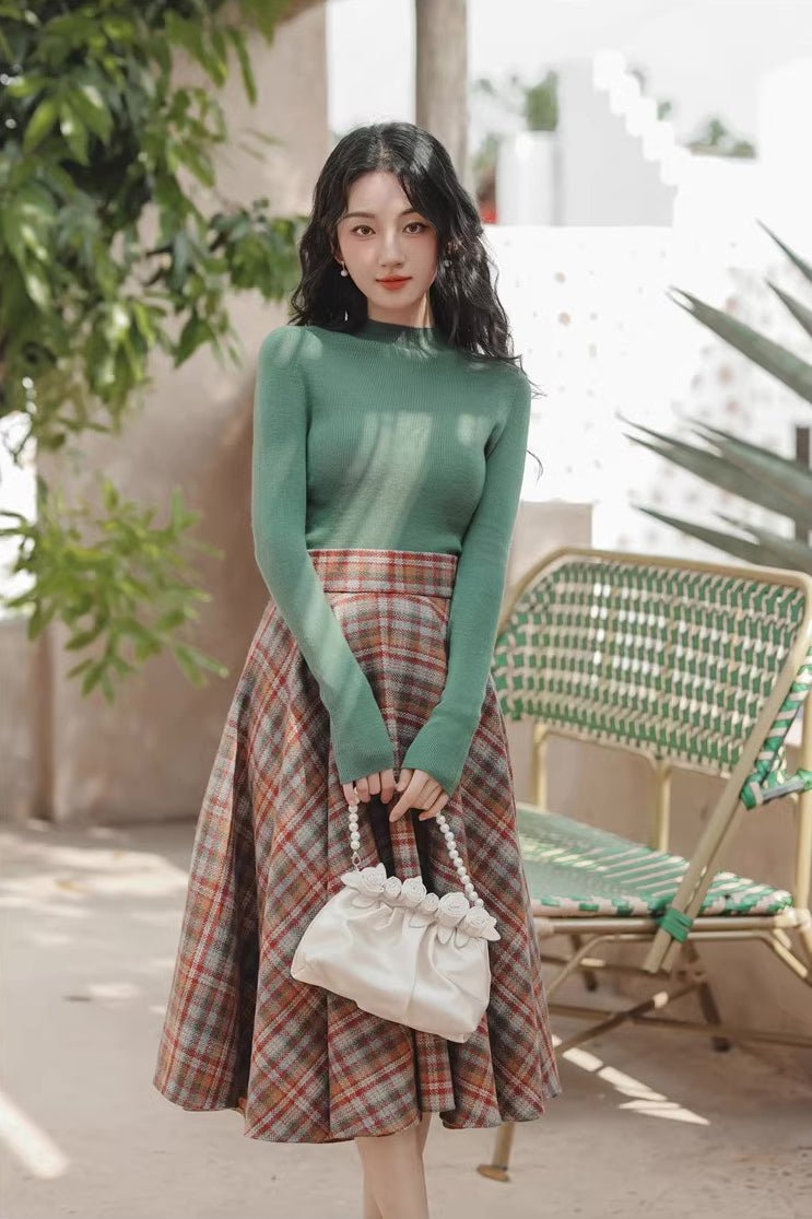 Maple Plaid Midi Circle Skirt (Multicolor)