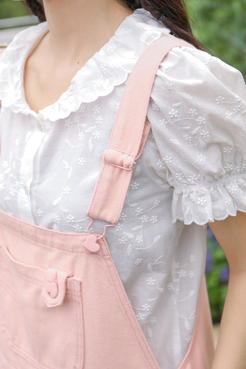 Sweet Heart Short Overalls (Pink)
