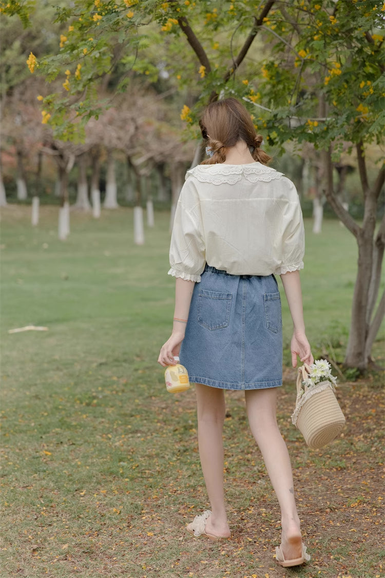 Broderie Collar Blouse (2 Colors)