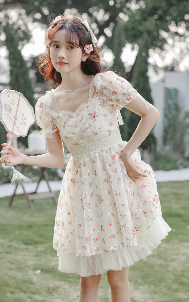 Dainty Rose Petticoat Mini Dress (White)