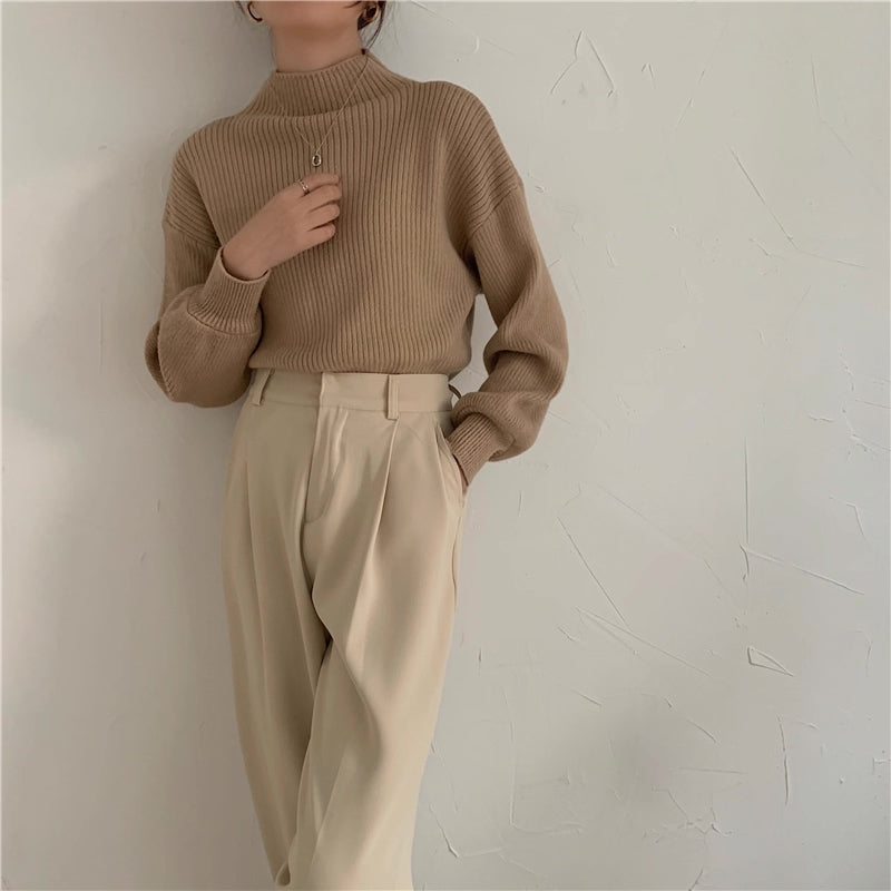 Balloon Sleeve Ribbed Sweater (4 Colors)