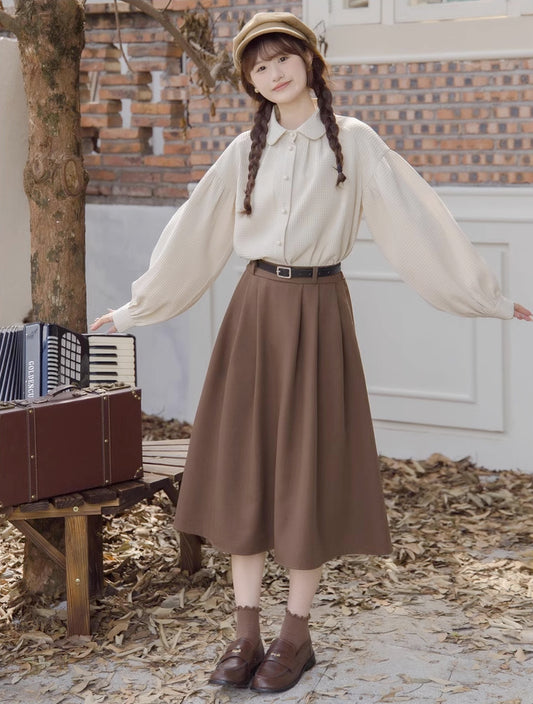 Belted Woven Midi Skirt (2 Colors)