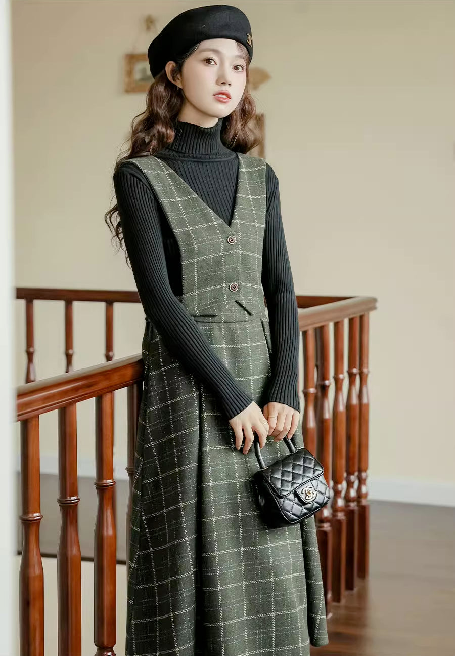 Plaid Vest Pinafore Dress (3 Colors)