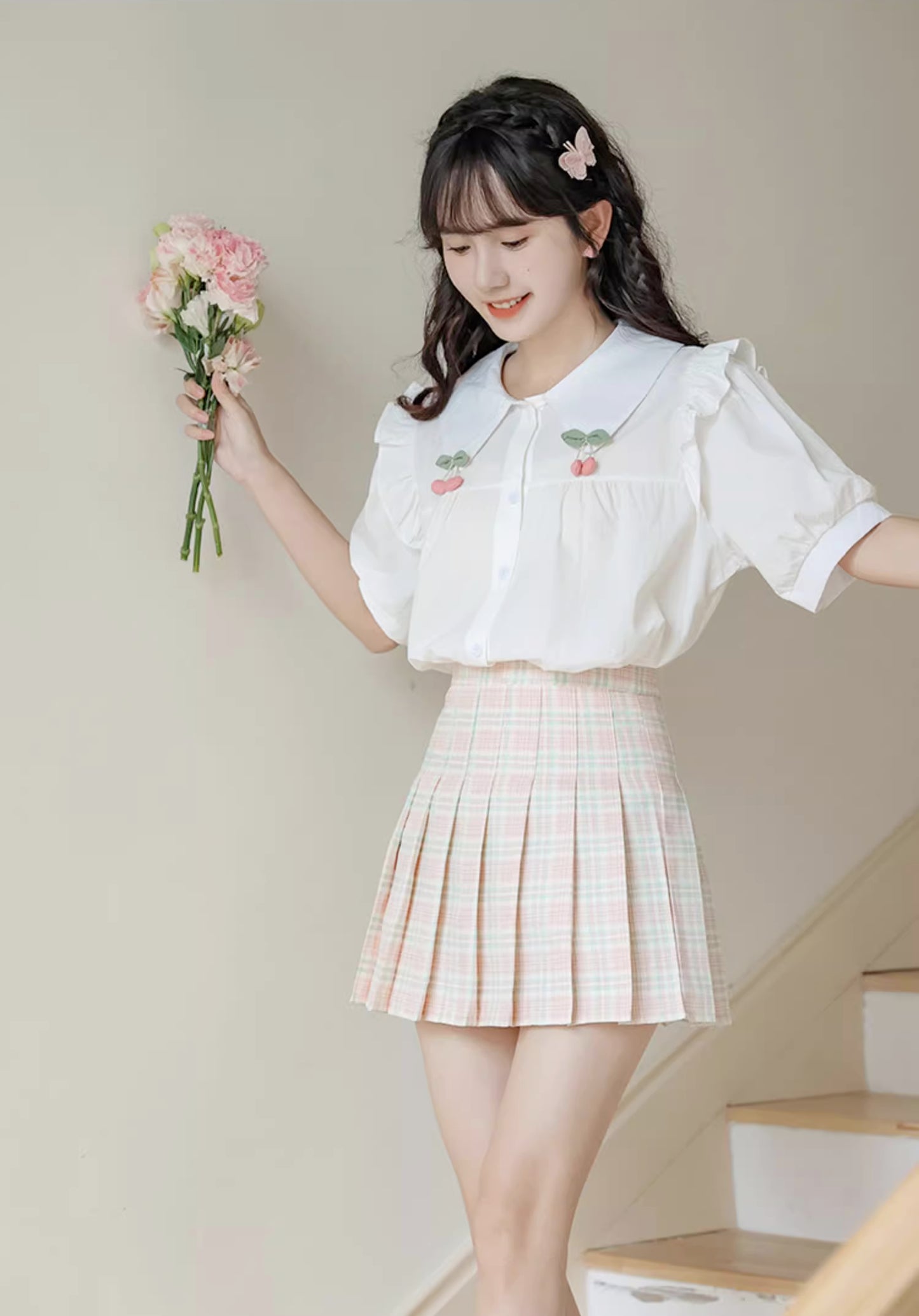 Cherry Tips Blouse (White)