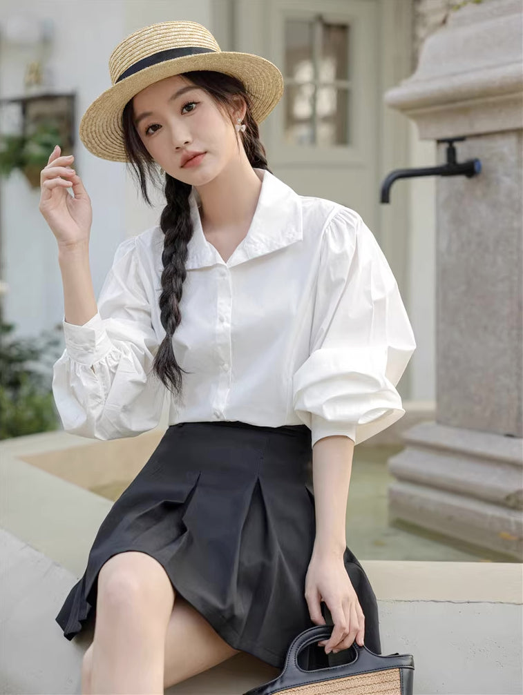 Basic Long Puff Sleeve Blouse (2 Colors)