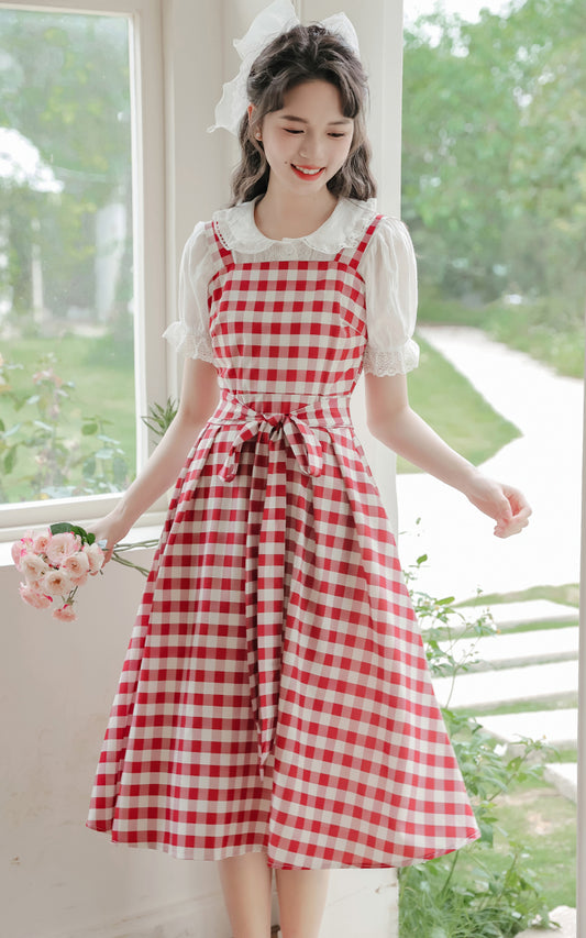 Gingham Picnic Cami Dress (Red)