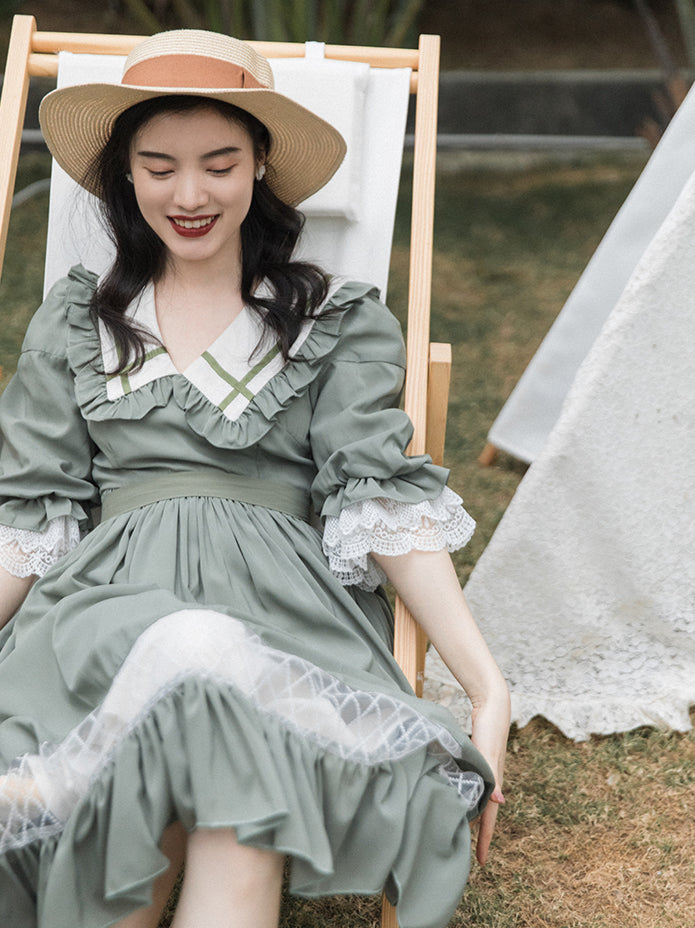 Adventure Peter Pan Collar Dress (Sage)